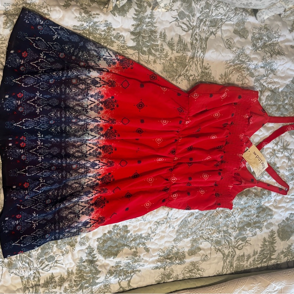 NWT Rewind sz M Red Patterned Dress sundress minidress cross-cross straps - Picture 13 of 15
